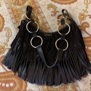 Yves SAINT LAURENT Black Suede Fringe Bag YSL